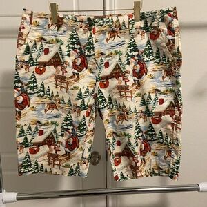 Santa Printed Loudmouth Women's Festive Print Shorts - Cream,Red,green.